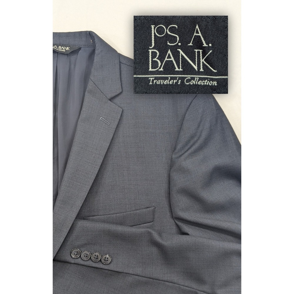 Jos. Bank Traveler Blazer Sport Coat Jacket 100% Wool 42L 44" Chest Crosshatch